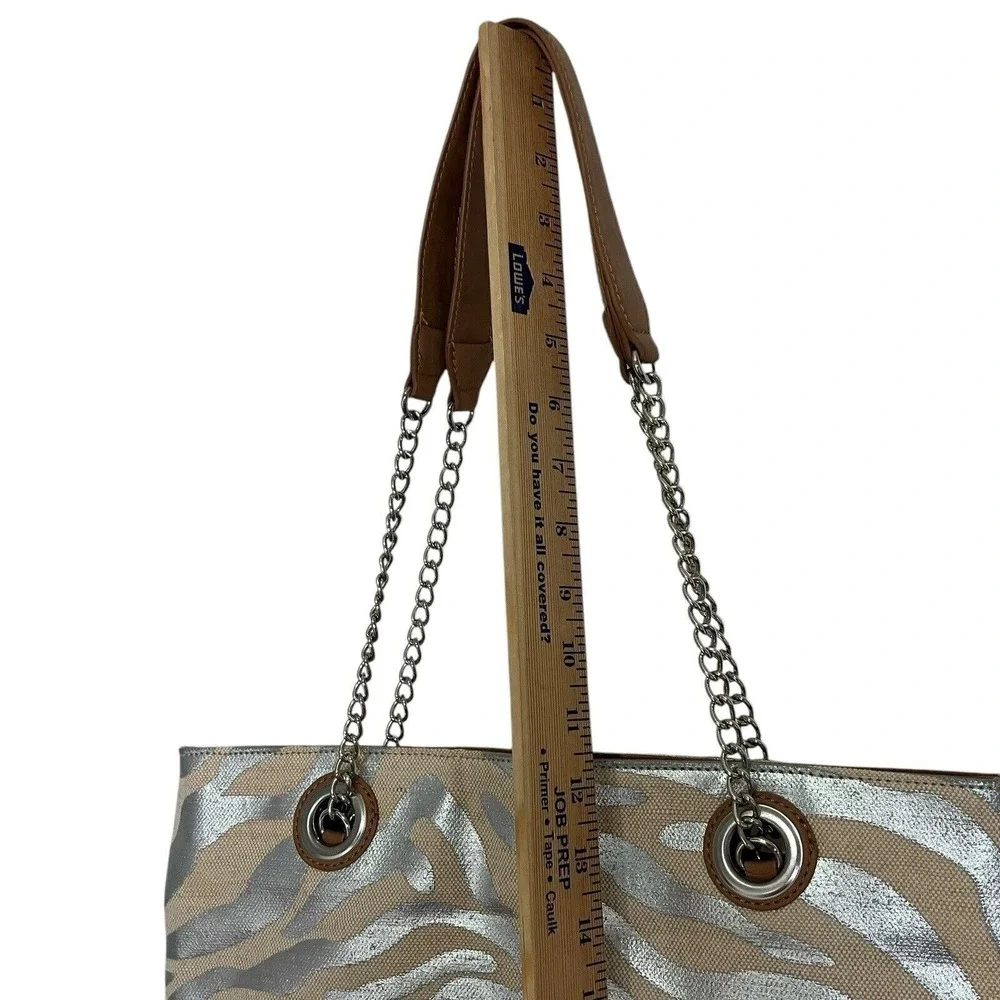 Kate Landry Silver Zebra Print Tote Bag Chain Strap Shoulder‎ Bag